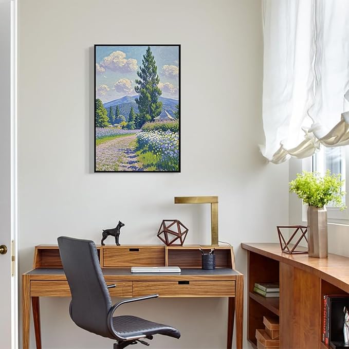 Countryside wildflowers landscape canvas poster natural plant flower artwork retro pastoral flower path suitable for farmhouse decoration