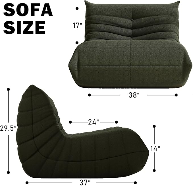 Bean Bag Chair, Fireside Chair Bean Bag Sofa Large Bean Bag Chair for Adults, Bean Bag Chairs for Teens with High Density Comfortable Foam, Memory Foam Bean Bag for Living Room, Bedroom (Green)