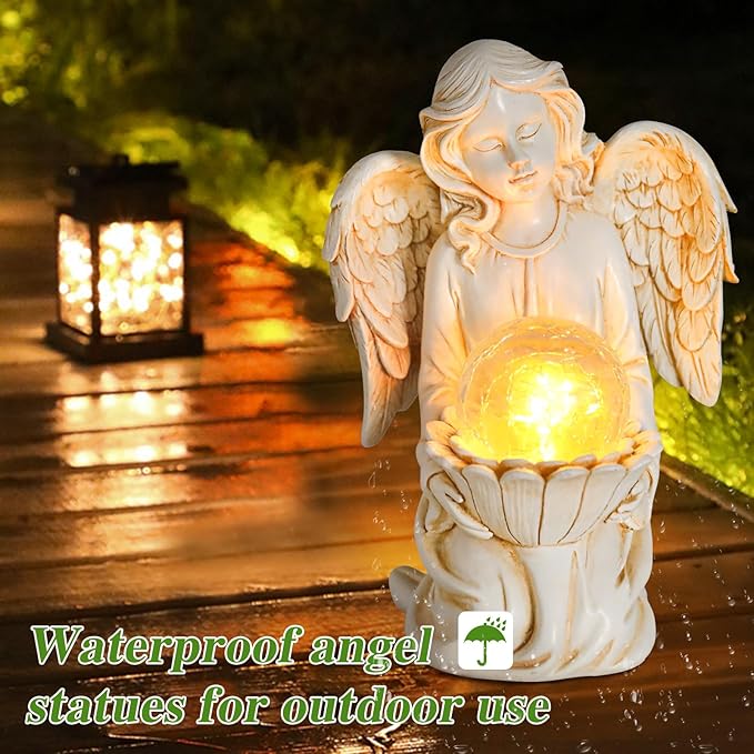 Angel Statue Outdoor Decor, Angel Gardening Gifts with Solar LED Lights