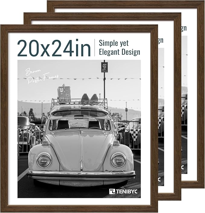 20x24 Poster Frame 3 Pack - Brown Woodgrain, Wood Picture Frame, Wall Gallery Frame - Wall Hanging