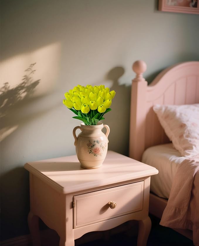 Fake Tulips Flowers 15 Pcs PU Artificial Flower Real Touch Tulip for Home Party Wedding Floral Arrangement Centerpiece Table Party Decoration