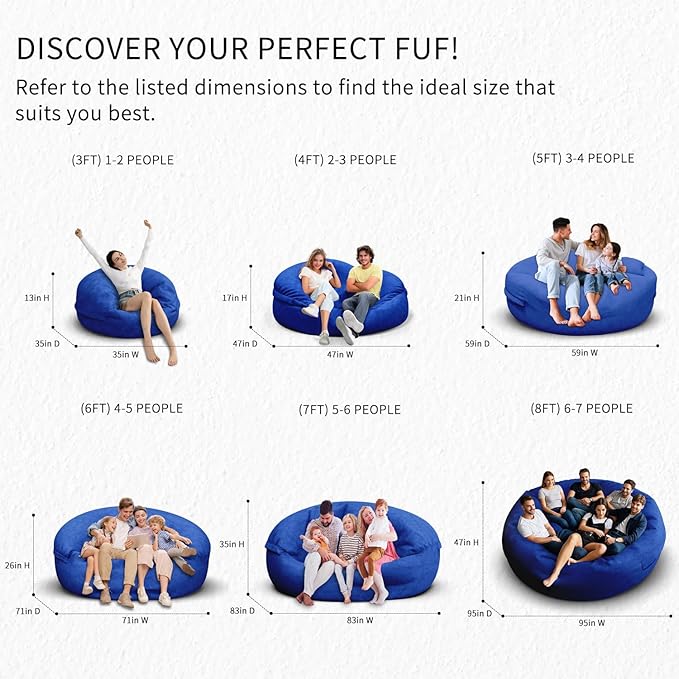 Bean Bag Chair for Adults 5FT,Soft Removable Cover for Teens/Girls Bedroom,Fluffy Giant Round Floor Beanbag Lounger Chairs (No Filler,Sapphire)