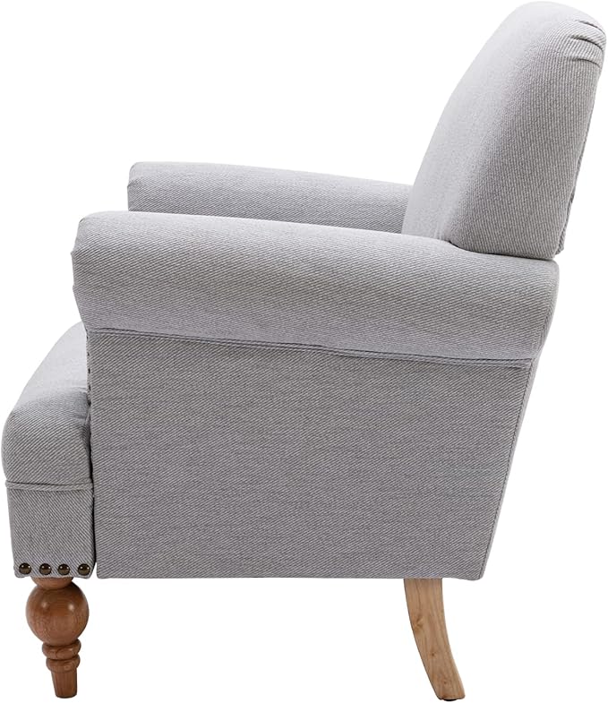 chairus Linen Accent Chair for Living Room Upholstered Mid Century Modern Single Sofa Chair with Solid Wood Legs Comfy Reading Chair Armchair for Bedroom/Office Room/Recption/Lounge, Grey