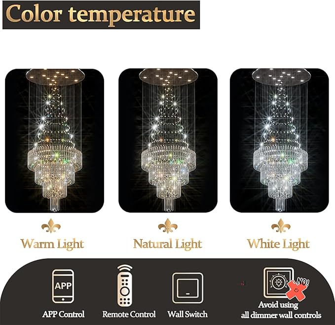 Flashing God D32''X H110'' High Ceiling Chandelier Crystal Raindrop Chandeliers Staircase Large Chandelier Villa Entrance Foyer Ceiling Light High Ceiling Pendant Light Fixture