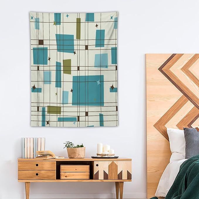 ICMOLYYENLO Boho Medieval Cat Tapestry, Abstract Atomic Starburst Geometric Aesthetic Art Wall Hanging For Bedroom Living Room Dormitory 60x80 Inches