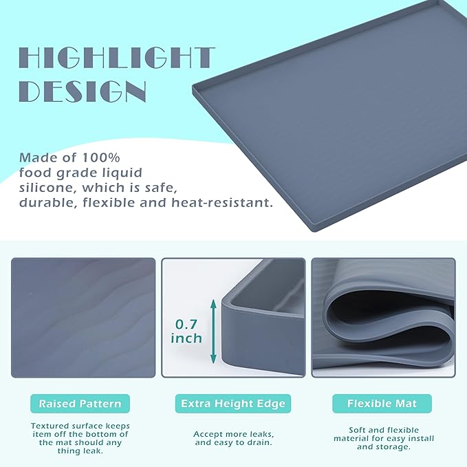 URMONA Waterproof Silicone Under Sink Mat 34'' x 22'' Shelf Liner for Kitchen and Bathroom, Cabinet and Counter Protector, Storage and Organizers, Litter Mat, Pet Cat Puppy Essentials(Gray)