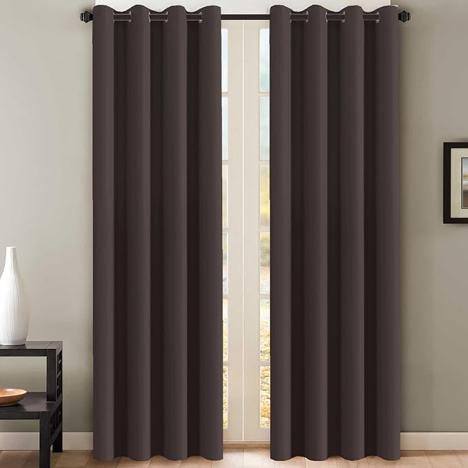 H.VERSAILTEX Brown Blackout Curtains 2 Panels Room Darkening Curtains Window Panel Drapes Kitchen Curtains- (Chocolate Brown Color)- 52 inch Wide by 84 inch Long Solid Pattern, Grommet Top