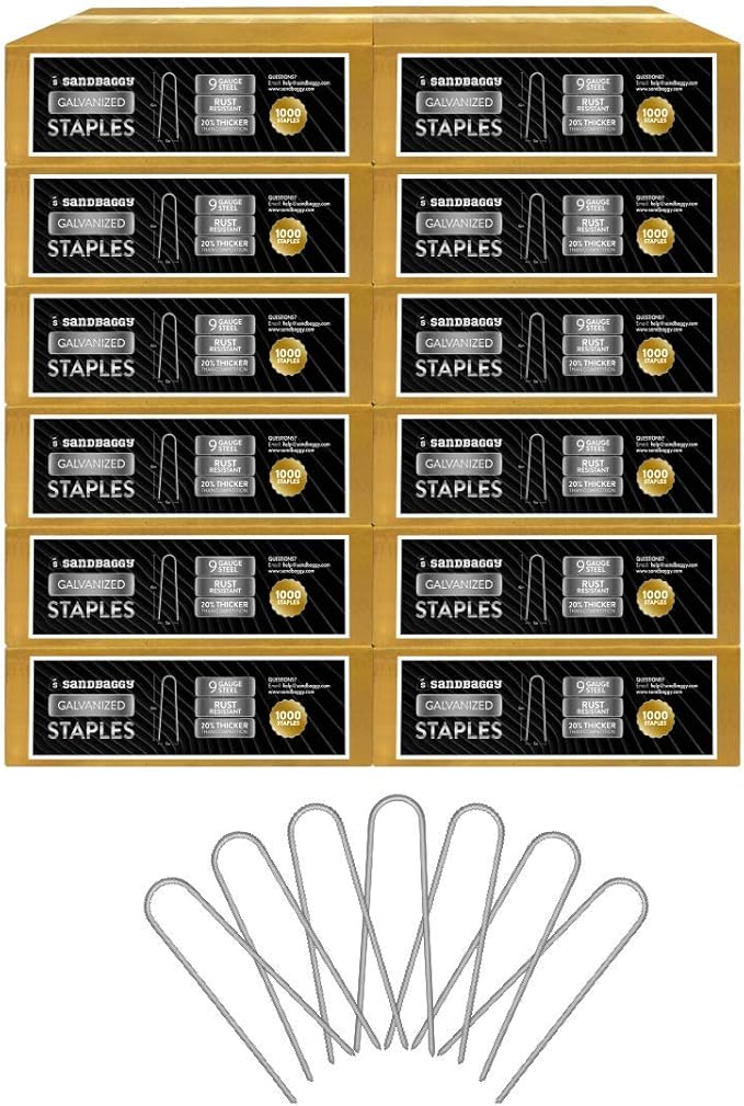 Sandbaggy Galvanized 6-Inch Landscape Staples ~ 9 Gauge Steel - Fabric Pins, Garden Earth Stakes, Ground Cover, Fence Anchors, Lawn Nails ~ Trusted by Organic Farmers Across The USA (10,000 Staples)