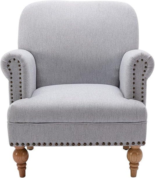 chairus Linen Accent Chair for Living Room Upholstered Mid Century Modern Single Sofa Chair with Solid Wood Legs Comfy Reading Chair Armchair for Bedroom/Office Room/Recption/Lounge, Grey