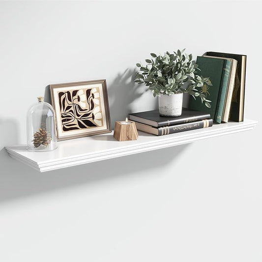 Floating Shelves for Wall, 36 Inch Long Wall Mounted White Hanging Shelf for Kitchen, Living Room, Office, Bedroom, Bathroom, Retro Vintage Wood Bookshelf for House Decor