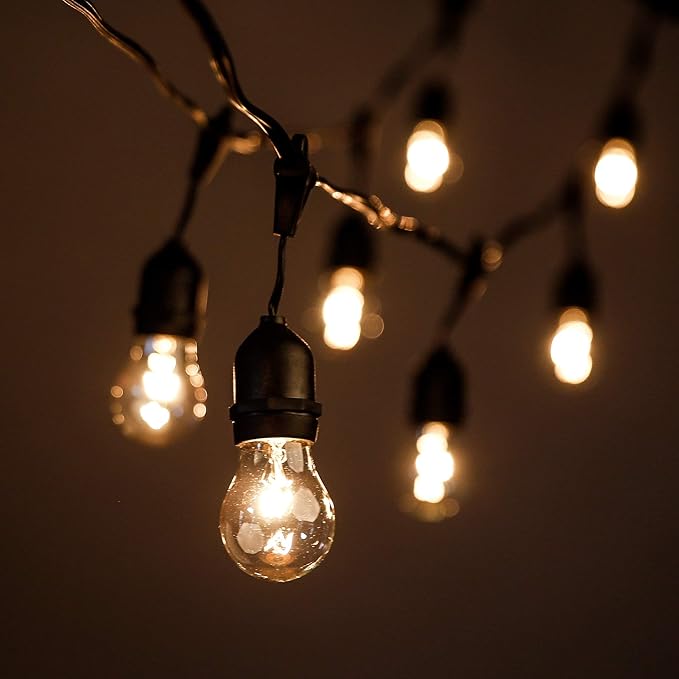 Hometown Evolution, Inc. 50 Foot E26 Outdoor Commercial String Lights with Suspended Socket for Weatherproof Heavy Duty Vintage Outside Lighting - Set of 25 A15 Clear Bulbs