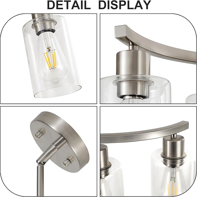 6 Light Modern Brushed Nickel Pendant Light Fixture For Dining Room，Contemporary Kitchen Light Fixtures Brushed Nickel，Adjustable Height Farmhouse Dining Chandeliers Over Table，With Glass Shade