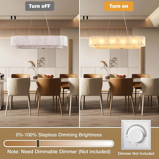 Alabaster Rectangular Chandelier for Dining Room, L39in Modern Chandeliers, Adjustable Marble Pendant Light Fixture, Rectangle Chandelier for Dining Table Living Room Kitchen Island (Bulbs INCL)