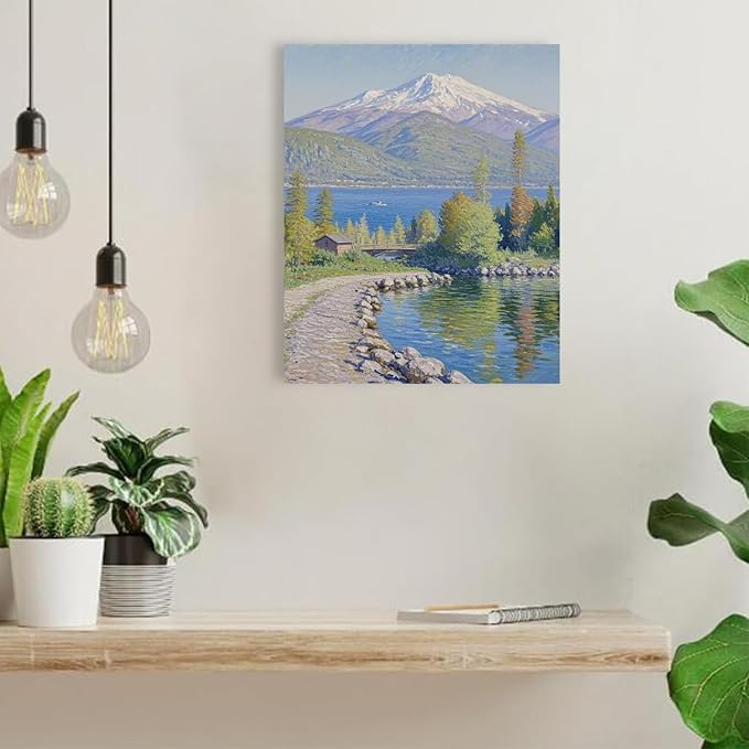 Color harmony mountain scenery blue sky lake wall painting suitable for living room natural scenery painting suitable for bedroom home decoration