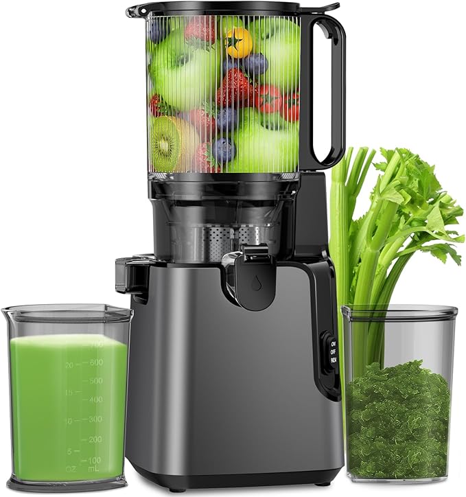 Juicer Machines with 5.4" Large Feed Chute, 400W Cold Press Juicer for Whole Vegetables and Fruits, Slow Masticating juicer Easy to Clean Juice Extractor Machine High Juice Yield(Titanium Gray)