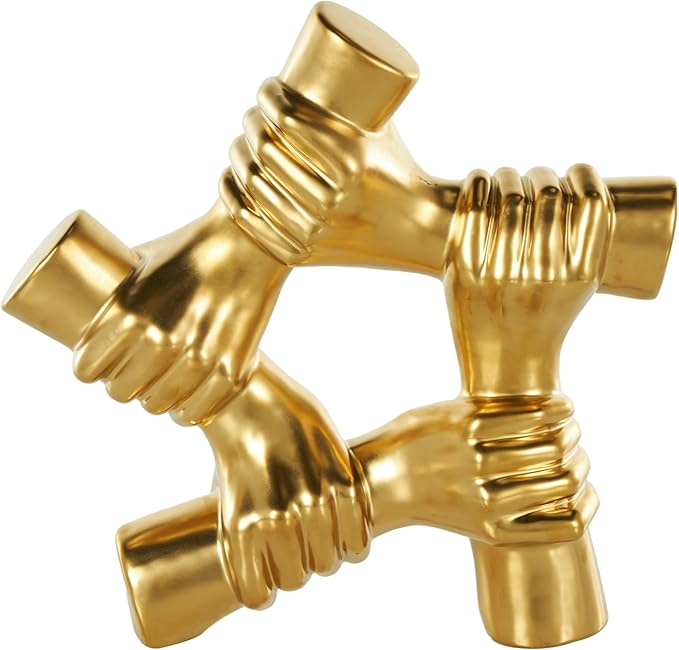 Deco 79 Ceramic Hands Decorative Sculpture Gripping Home Decor Statue, Accent Figurine 13" x 4" x 13", Gold