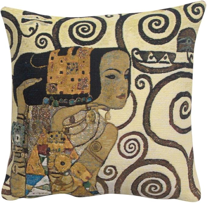 C Charlotte Home Furnishings Inc Lebensbaum Expectations Cushion Cover | Pure Cotton Decorative Cushion Case | Cushion Cover for Indoor Use | 17x17 Inch Cushion Cover for Living Room I By Gustav Klimt