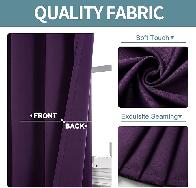 ChrisDowa Grommet Blackout Curtains for Bedroom and Living Room - 2 Panels Set Thermal Insulated Room Darkening Curtains (Royal Purple, 52W x 63L)