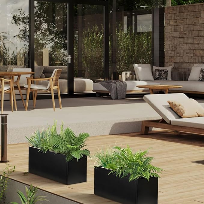 Galvanized Steel Metal Planter Rectangular Indoor Black Planter Box Large Outdoor Planters Steel 25" Lx 11" W x 13" H Commercial Residential for Patio, Deck, Garden