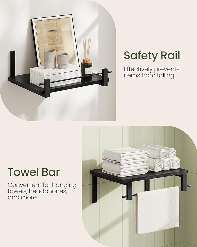 Deep Floating Shelves for Wall, 12 inch Wall Mounted Shelves Set of 2, Wide Floating Shelves for Living Room, Bedroom, Study, Bathroom, Black TBJ02P2BB