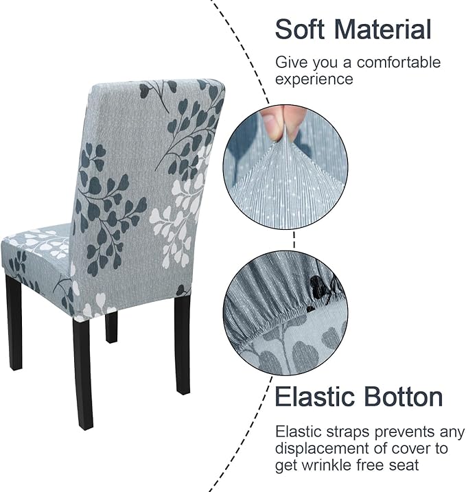 JQinHome Pattern Chair Covers for Dining Room Set of 4, High Stretch Removable Washable Parsons Chair Slipcover for Home Party Hotel Wedding Ceremony (Flower,4PCS)