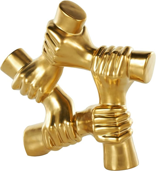 Deco 79 Ceramic Hands Decorative Sculpture Gripping Home Decor Statue, Accent Figurine 13" x 4" x 13", Gold