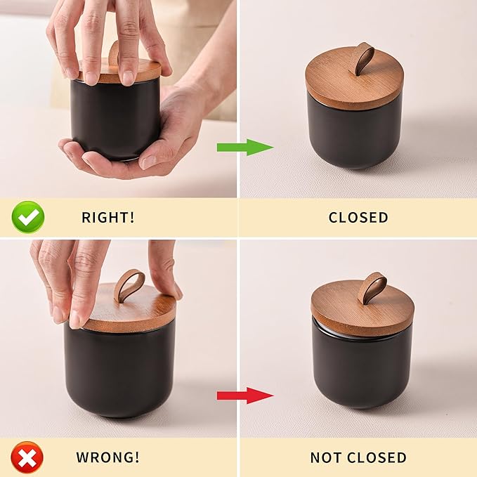 Black Ceramic Canister Set with Bamboo Lids, 3-Piece Airtight Food Storage Jars for Kitchen - Flour, Sugar, Coffee, Tea, Spice - Small, Medium, Large Sizes