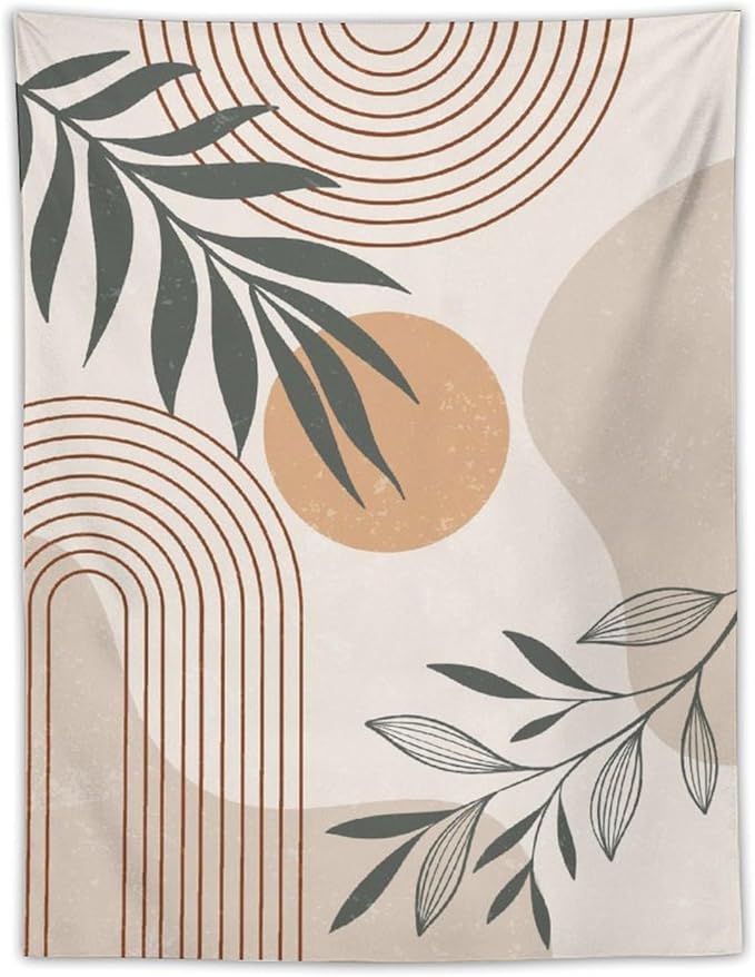 Abstract Boho Tapestry, Mid Century Tropical Tree Leaves Modern Geometric Arch Bohemian Botanical Tapestry, Home Aesthetic Wall Hanging Art Decor for Living Room Bedroom Dormitory 50x60 Inch