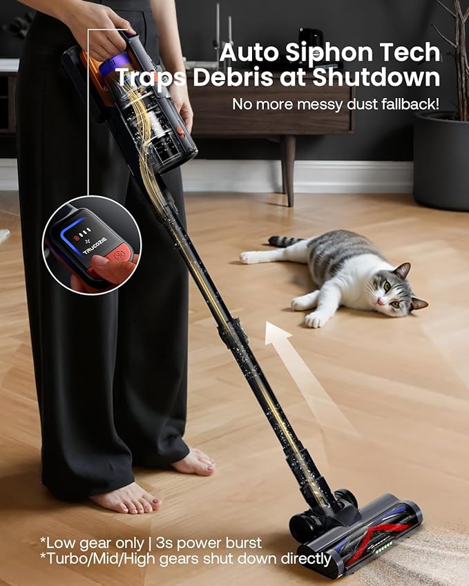 Cordless Vacuum Cleaner for Home, Upgraded 60Kpa Powerful Suction Pet Hair Vacuum with 70min Runtime, Green LED Light for Hardwood Floors & Carpet, Self-Standing Rechargeable Stick Vacuum