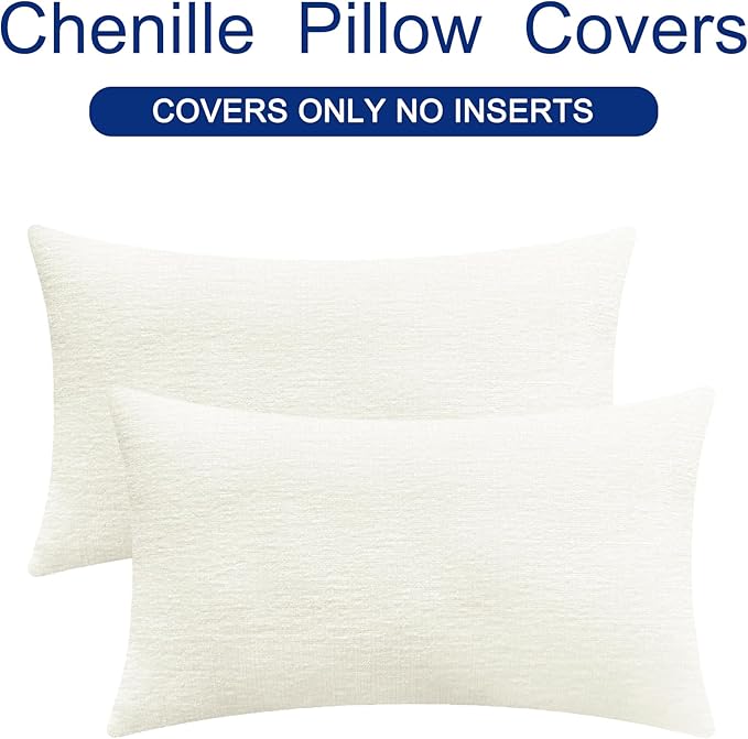 CaliTime Throw Pillow Covers Decorative 16 X 26 Inches Pack of 2 Cozy Chenille Cushion Cases for Couch Sofa Bed Living Room Home Cream
