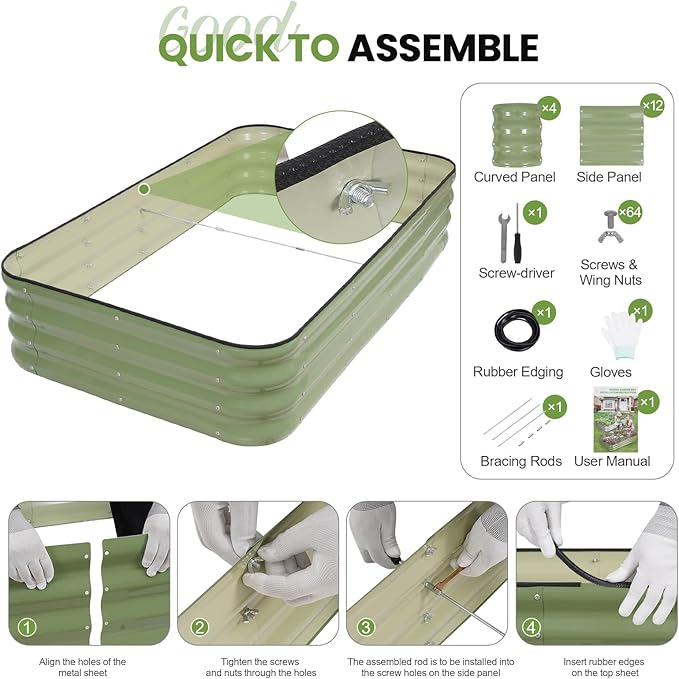 G GOOD GAIN Raised Garden Bed Kit | 2Pcs 4-in-1 Adjustable Galvanized Metal Planter Boxes for Outdoor Vegetables, Flowers Herb | Multiple Sizes (5x3x1ft, 4x4x1ft, 6x2x1ft, 7x1x1ft), Green