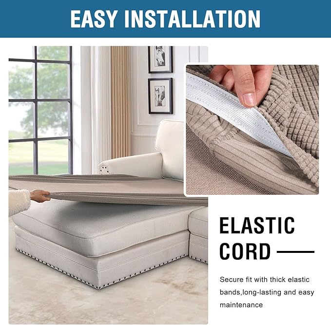 H.VERSAILTEX Super Stretch Individual Chaise Cover Sectional Couch Covers for L Shaped Sofa Both Left/Right Featuring Thick Jacquard Textured Twill Fabric (1 Piece Chaise Cover Large, Sand)