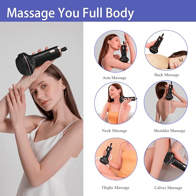 Handheld Cellulite Massager, Body Sculpting Machine, Rechargeable & Cordless, Stomach Fat Massager With 8 Massage Heads 2 Mesh Covers, Massage Abdominal Belly Thighs Butt Neck for Women Men at Home