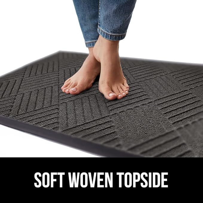 GORILLA GRIP 100% Waterproof All-Season WeatherMax Doormat, 72x24, US Designed Natural Rubber, Stain and Fade Resistant, Low Profile Indoor Outdoor Door Mats, Easy Clean Patio Mat, Gray Diamond