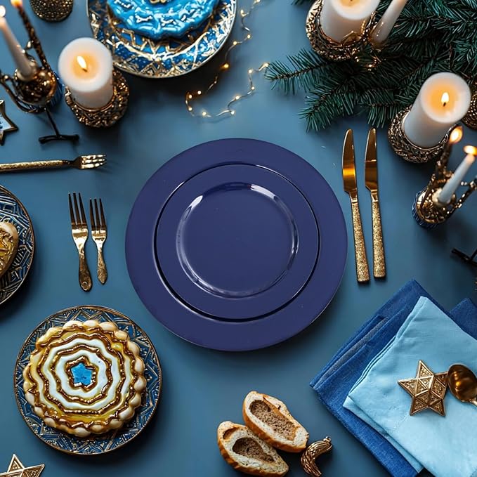 FLOWERCAT 60PCS Blue Plastic Plates - Heavy Duty Blue Plates Disposable (10.25" & 7.5") - serve for 30guest Birthday Party/Wedding/Father's Day/Memorial Day/Graduation