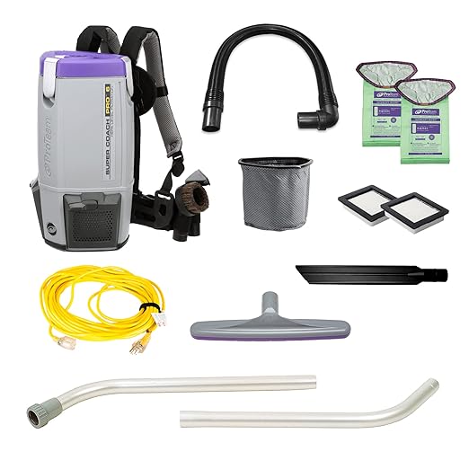 ProTeam Super Coach Pro 6 Backpack Vacuum Commercial with 2 Piece Wand Tool Kit, 6 Quart, Corded, 107308