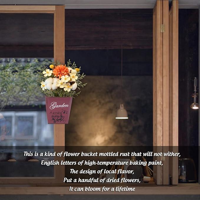 GDYOOSHOW 3Pcs 7.4" Tall Galvanized Metal Hanging Planter Rustic Wall Flower Bucket Echelon Wall Pot for Garden Balcony Indoor or Outdoor