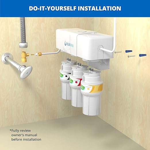 Aquasana Under Sink Water Filter System - Reduces PFAS, Lead, & Chlorine in Drinking Water - Under Counter Claryum Filtration for Kitchen - 3-Stage - Brushed Nickel Faucet - AQ-5300.55