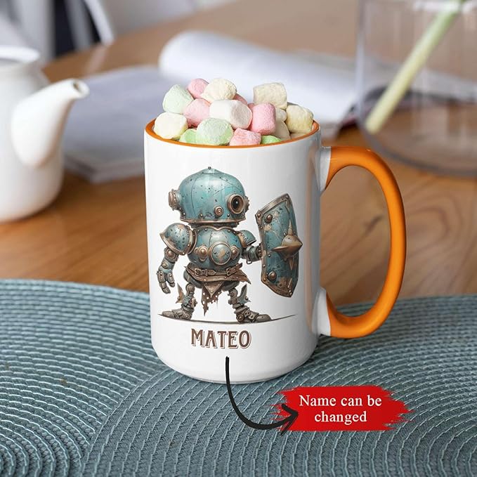 Custom Retro Robot Design Cup, Personalized Steampunk Robot Lover Ceramic Mug 11oz, Customized Coffee Cup With Name, Unique Mug Gift For Steampunk Enthusiast, Robot Cup On Birthday