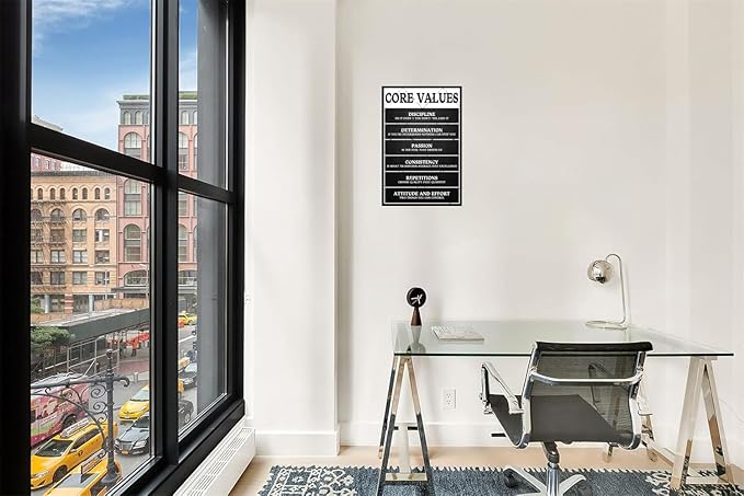 Core Values Motivational Metal Tin Sign - 12x8 Inch Inspirational Wall Art Poster, Positive Quote Office Decor for Workplace, Living Room, Bathroom, Home & Gym - Rustic Vintage Home Decoration Gift