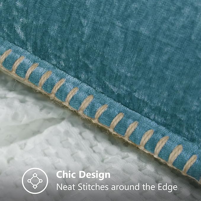 decorUhome Chenille Soft Throw Pillow Covers 26x26 Set of 2, Farmhouse Velvet Neutral Decorative Euro Pillow Covers with Stitched Edge for Couch Sofa Bed Home Decor, Teal