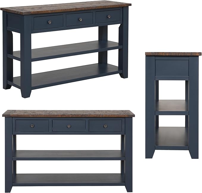 Farmhouse Wood Entry Console Table 48-Inch Modern Sofa Entryway Table with Drawers and Storage Shelves for Entrance Living Room (Blue)