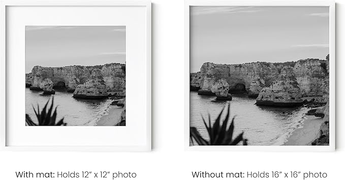 HAUS AND HUES 16x16 White Metal Picture Frames Matted to 12x12 - Features Premium Aluminum & Hanging Hardware, Shatterproof Plexiglass - Ideal for Home, Room, Office (16x16 in, White, Set of 25)