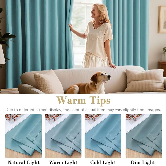 H.VERSAILTEX Insulated Thermal Blackout 52 x 72 Inch Long Curtain Panels Pair - Nickel Grommet Window Drapes for Bedroom/Living Room (Solid Aqua,Set of 2)