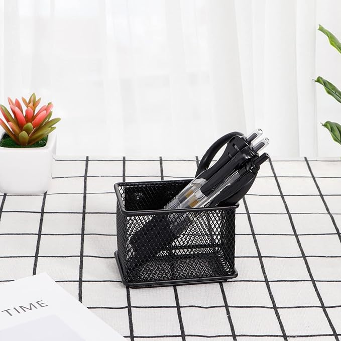 Black Basket Set of 4, Magnetic Pen Holder for Refrigerator, Heavy Duty Baskets, Holder for Locker Whiteboard Office, 3.42'' 2.36'' 2.55''