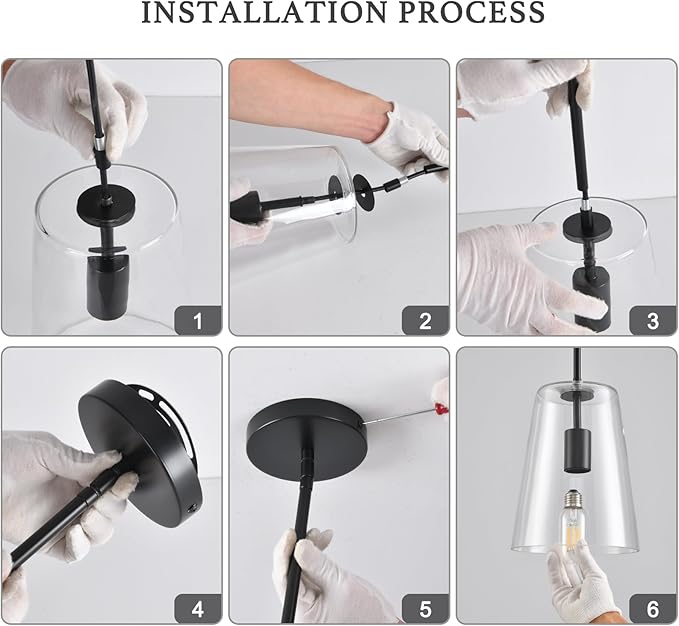 Black Big Pendant Lights Kitchen Island - Clear Glass Pendant Light Fixture Multiple Stems Rods 3 Units 12 Inch 3 Units 4 Inch (2 Pack Black Downrod Pendant with 7.5in W 9.5in H Shade)