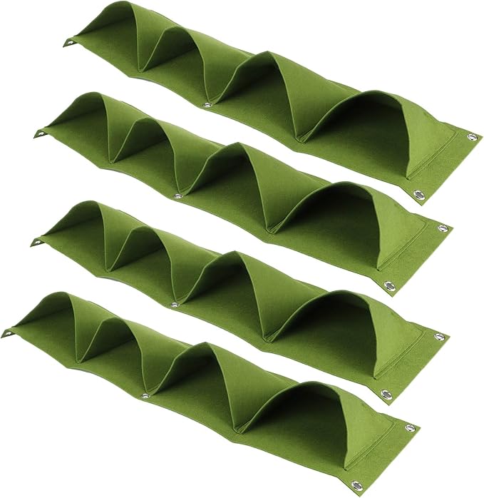 Atyhao Wall Plant Bag,4Pcs 4 Pocket Plant Grow Bag Wall Mounted Reusable Degradable Felt Garden Planter Herbs, Succulents Artificial Pl or Flowers. ()