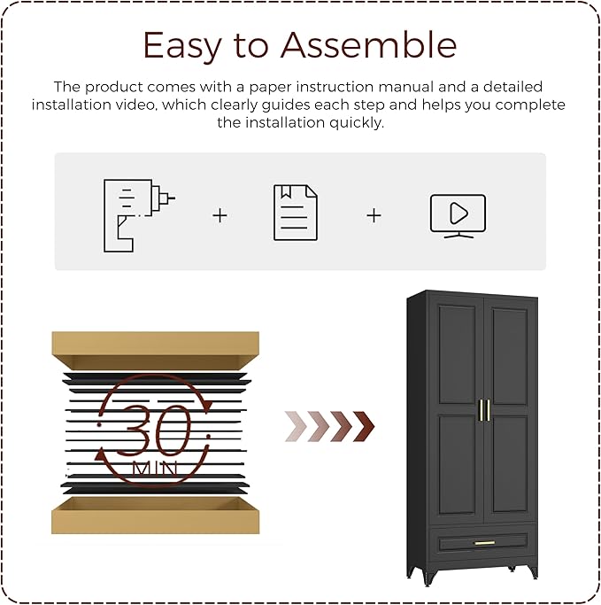 75" Kitchen Pantry Cabinet with Drawer, Metal Storage Cabinets with Doors and Adjustable Shelves, Black Tall Pantry Cabinet for Dinning Living Room, Home Office