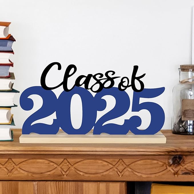 COCHIE Metal Class of 2025 Sign, Graduation Party Decorations for School, Home, Shelf, Mantel, Graduation Gifts for Graduate, Blue and Black Grad Table Top for Parties Decor Supplies (Class of 2025)