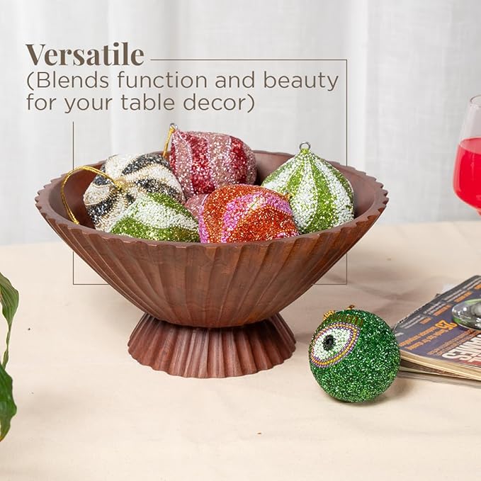 Folkulture Wooden Fruit Bowl for Kitchen Island | (11") Countertop or Eco Friendly Decorative Centerpiece Table Decorations | Decorative Bowls, Fruits Tray or Fruit's Holder for Kitchen Counter Decor